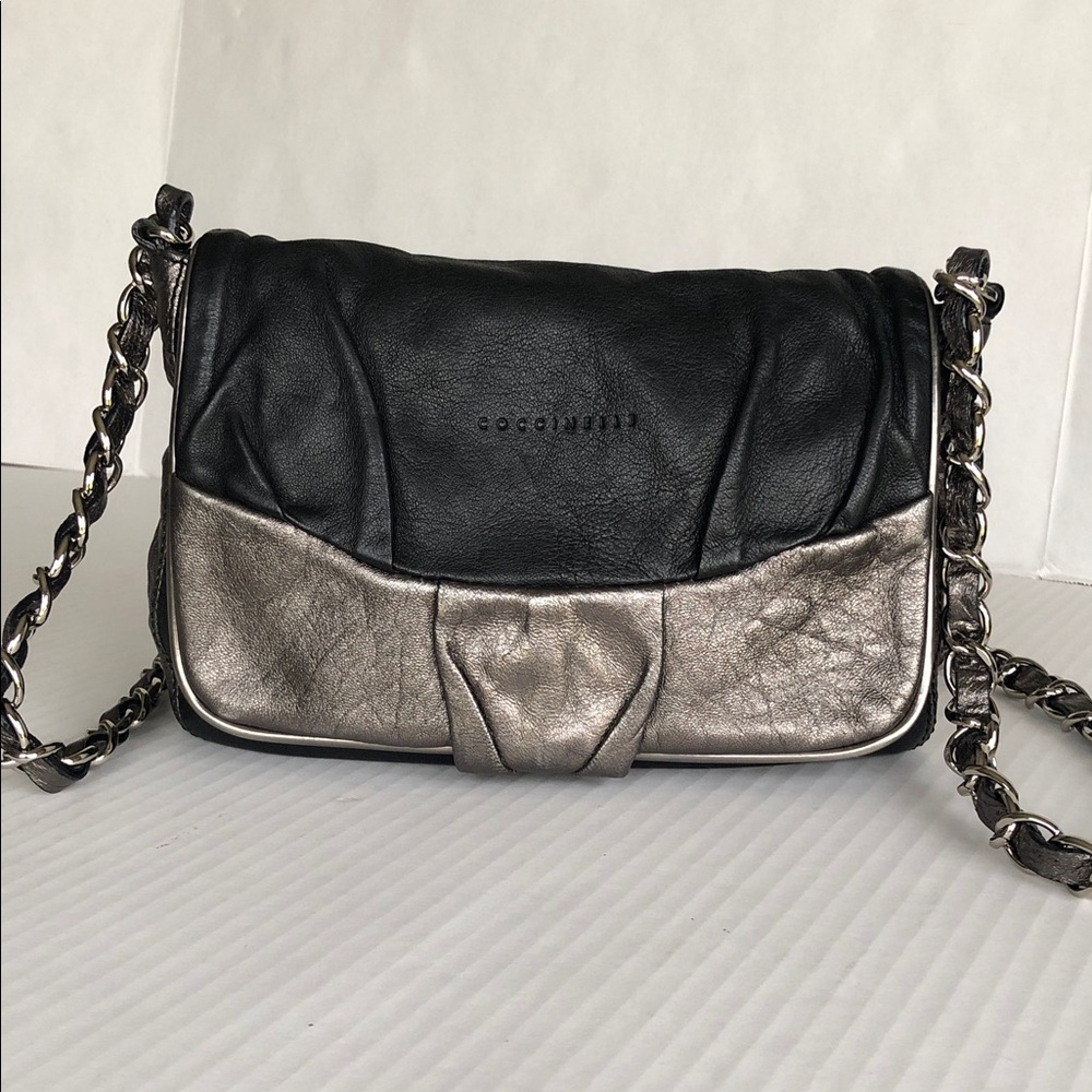 Coccinelle Genuine Leather Crossbody Black and silver